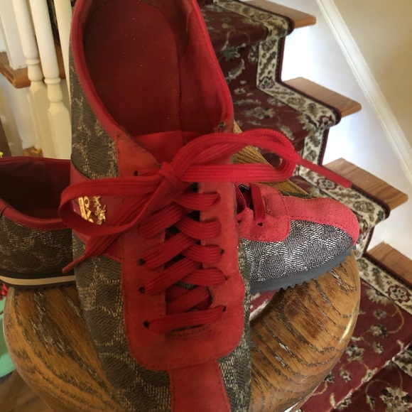 COACH Red and Brown Leather Sneakers - Picture 4 of 5